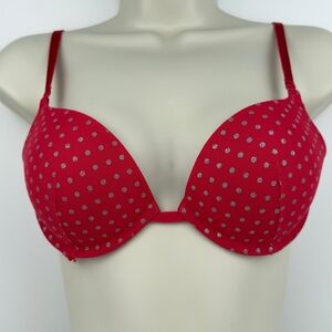 Red Polka Dot Push Up Bra 34B Victoria’s Secret Coquette Bombshell